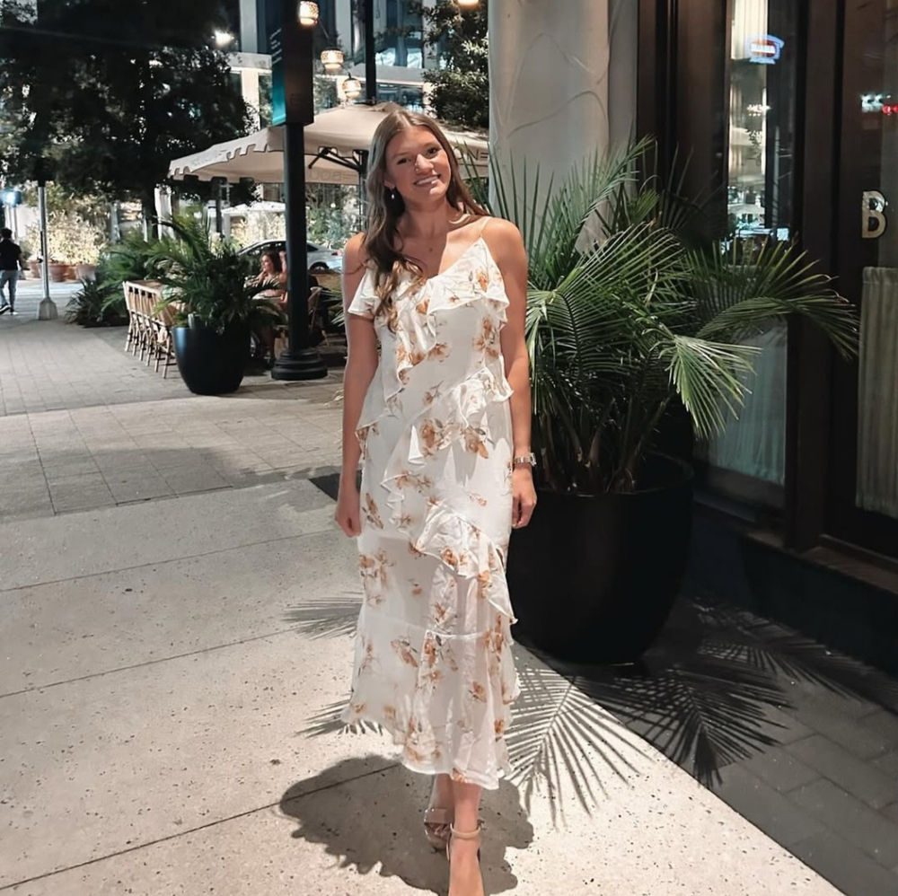 Floral White Ruffle Dress